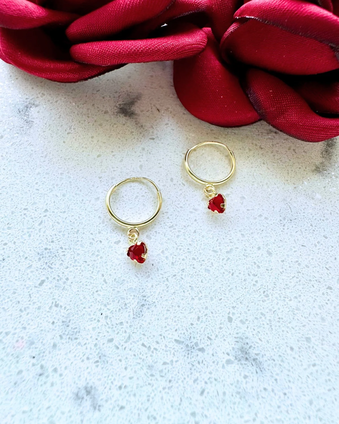 Earring with enchanted heart zirconia charm, 10K GOLD