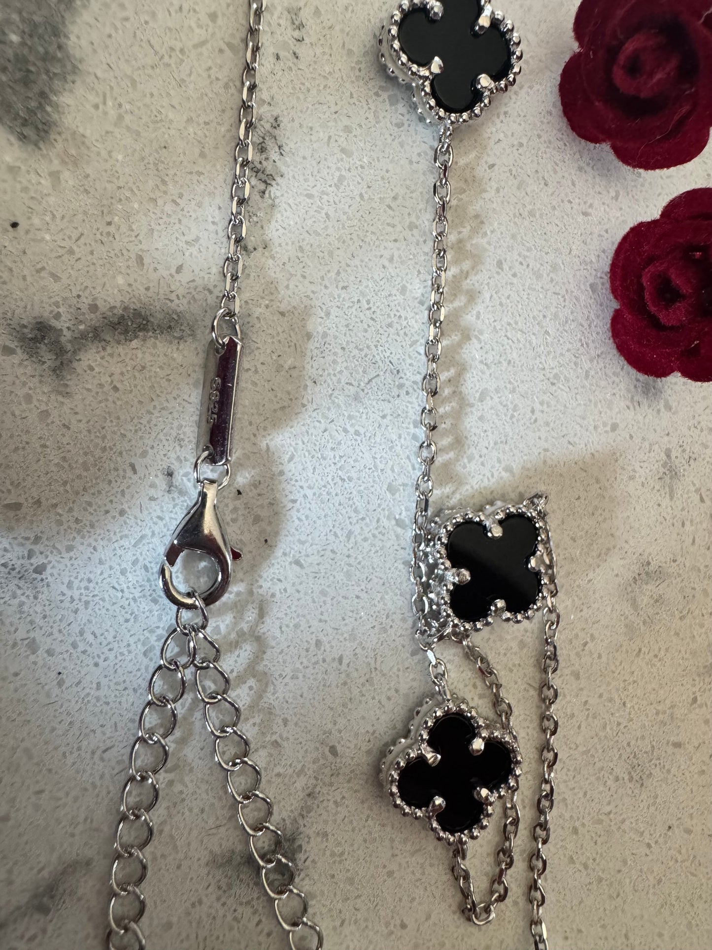 VAN CLEEF-inspired onyx necklace. 925 silver.