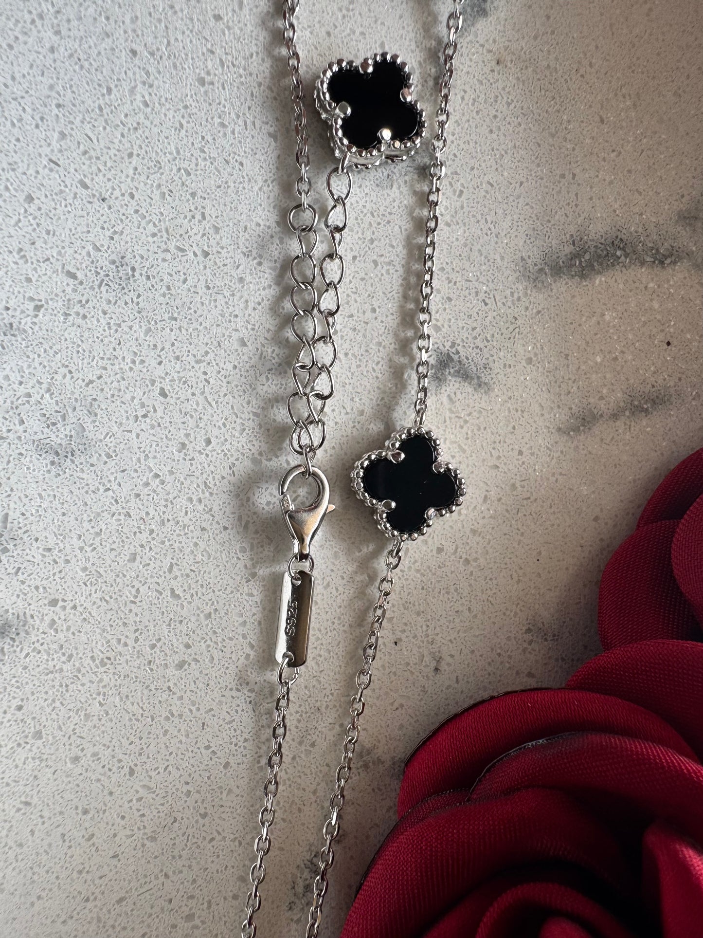 VAN CLEEF-inspired onyx necklace. 925 silver.
