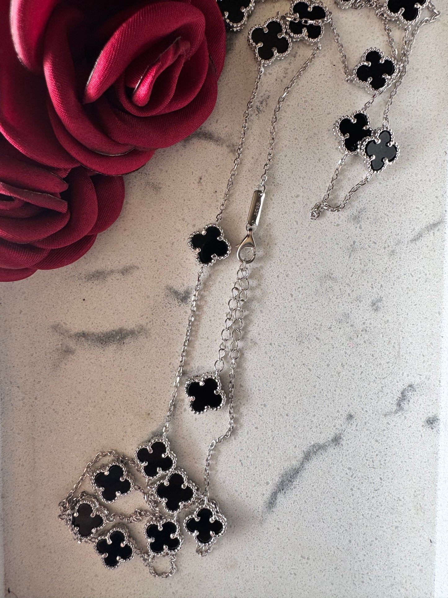 VAN CLEEF-inspired onyx necklace. 925 silver.