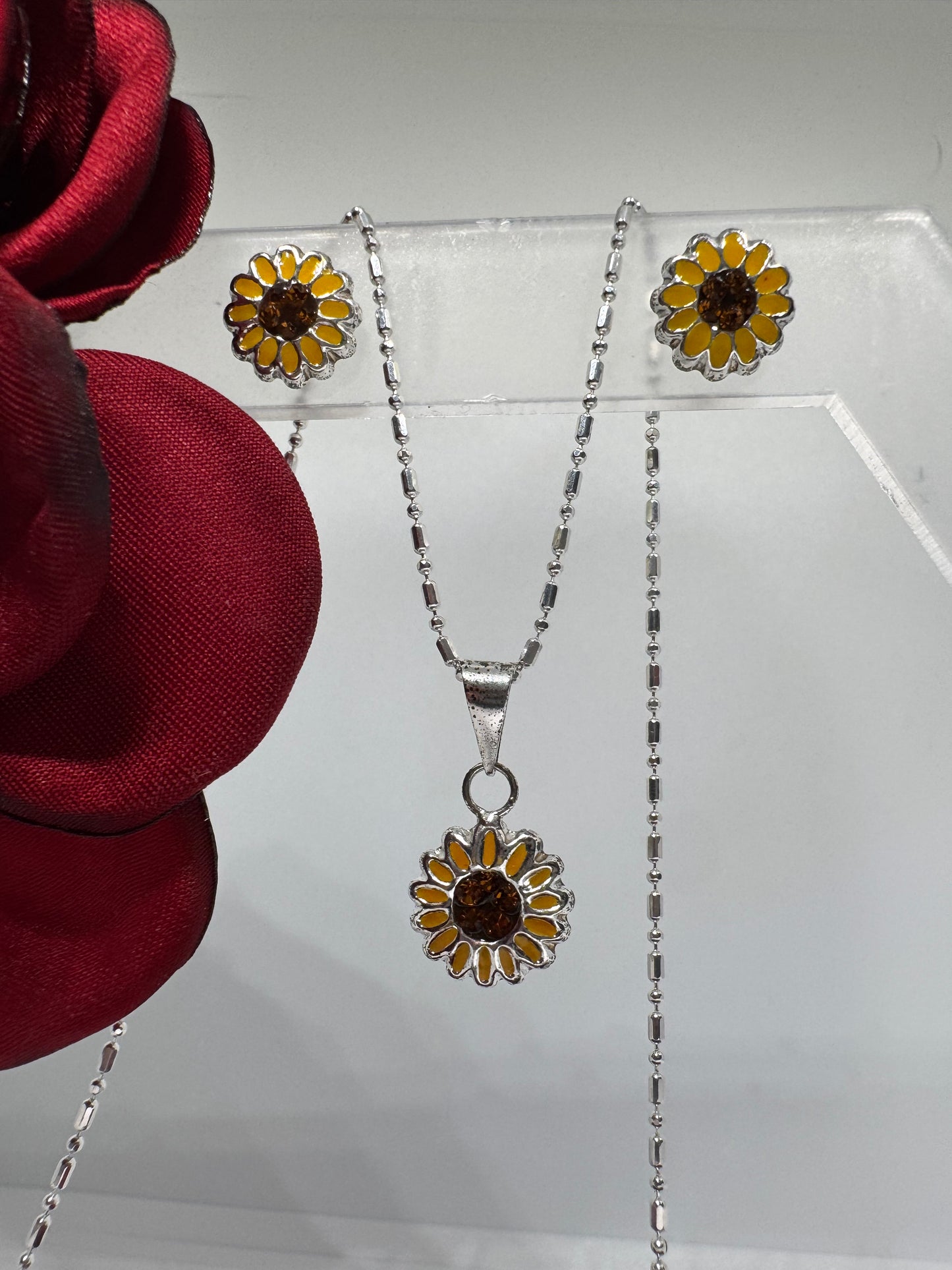 Sunflower Set with Zirconia in .925 Silver
