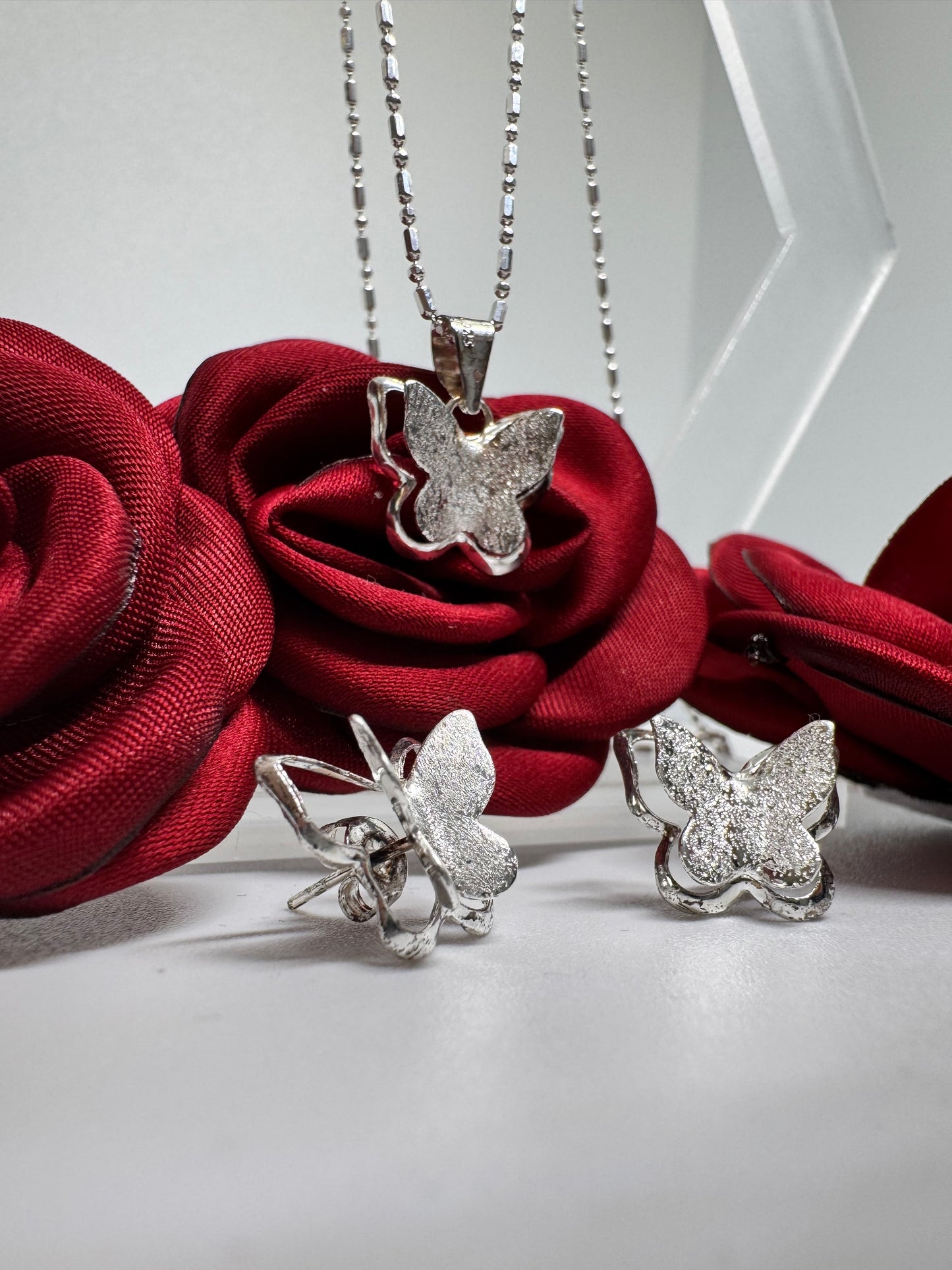 .925 Silver Sandblasted 3D Butterfly Set