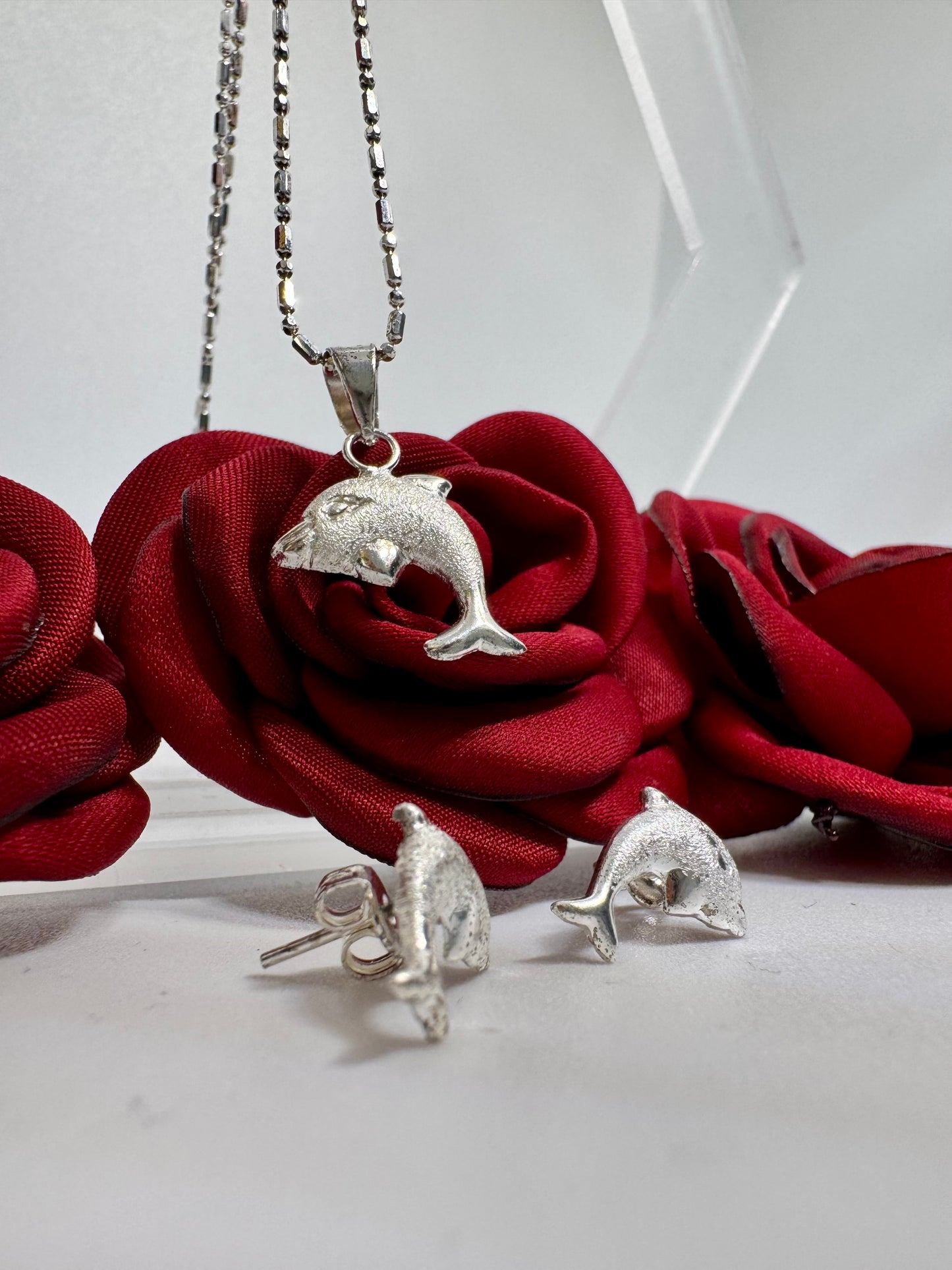 Sandblasted Dolphin Set Silver.925