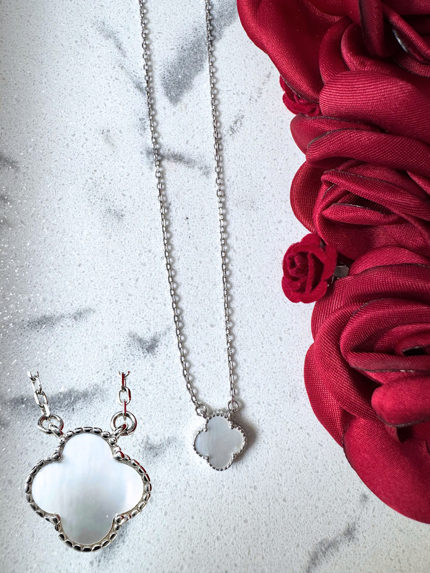 set collar y aretes trebol blanco Plata 925