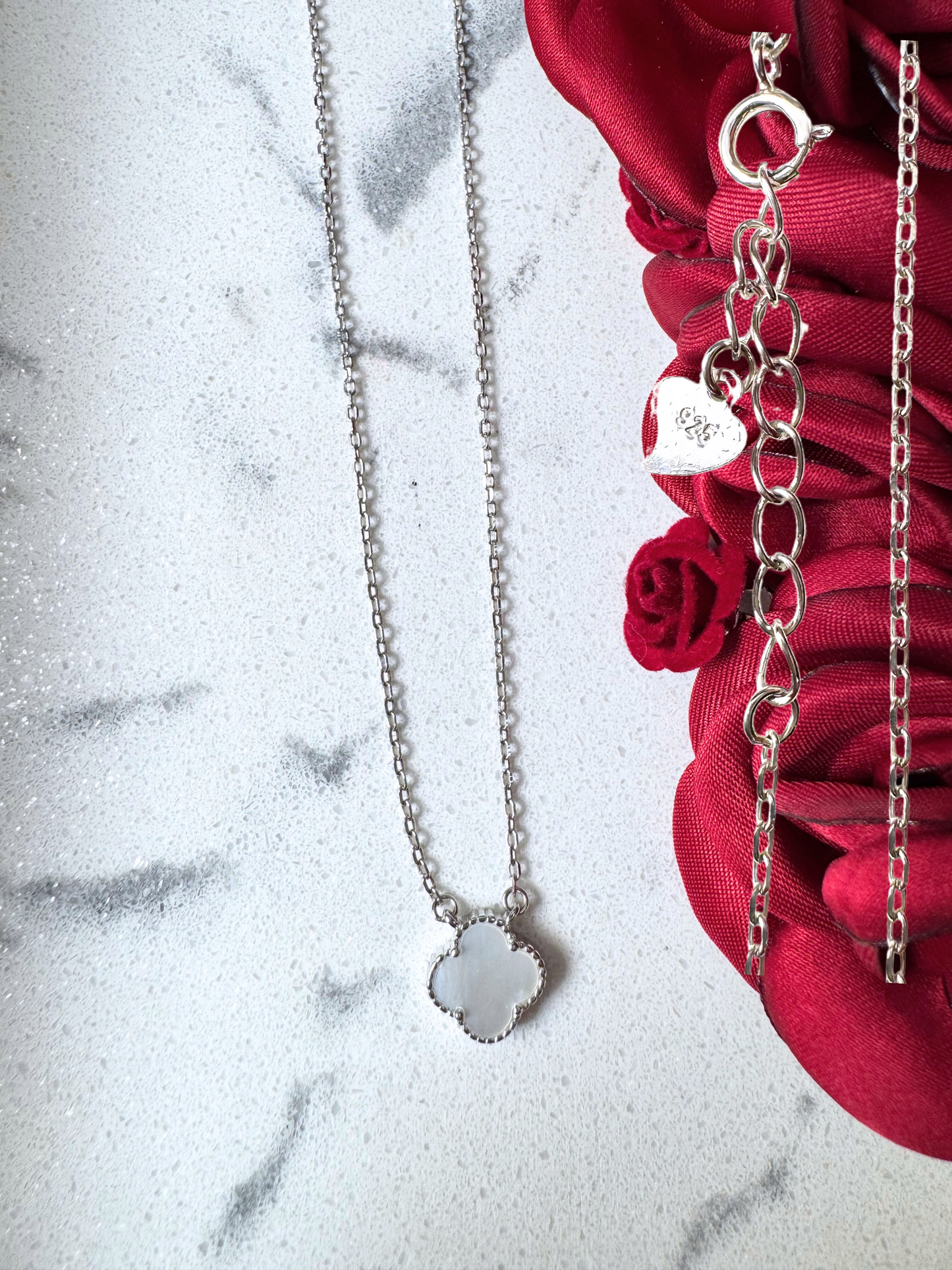 set collar y aretes trebol blanco Plata 925