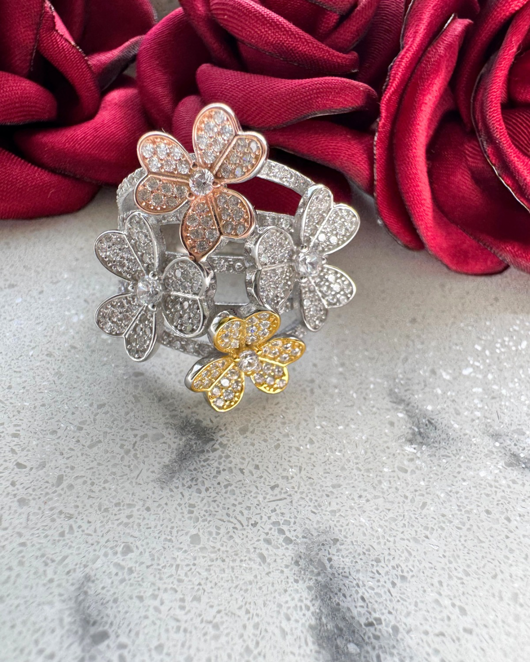 Anillo encantado 4 flores de colores Plata 925