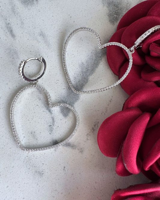 Boucle d'oreille cœur avec zircones, argent 925