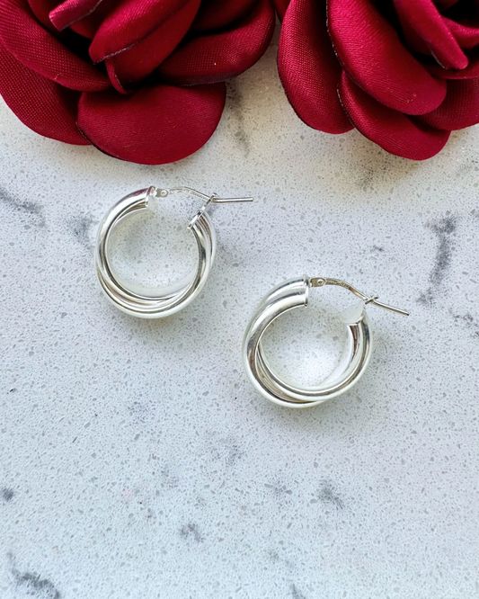 Boucles d'oreilles créoles doubles lourdes en argent 925