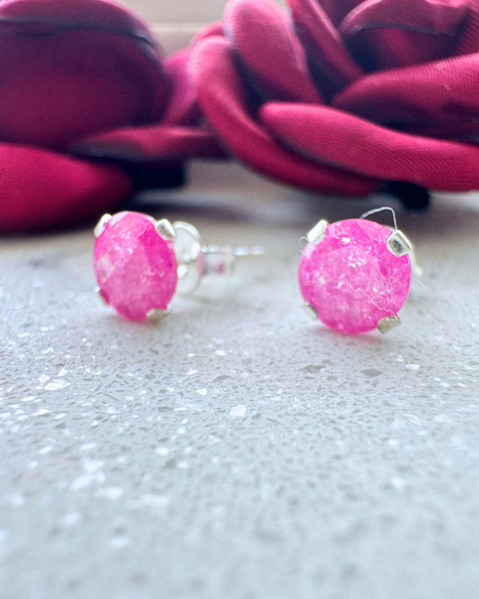 Clou d'oreille en zircone, fuchsia glacé, guirlande lumineuse, argent 925
