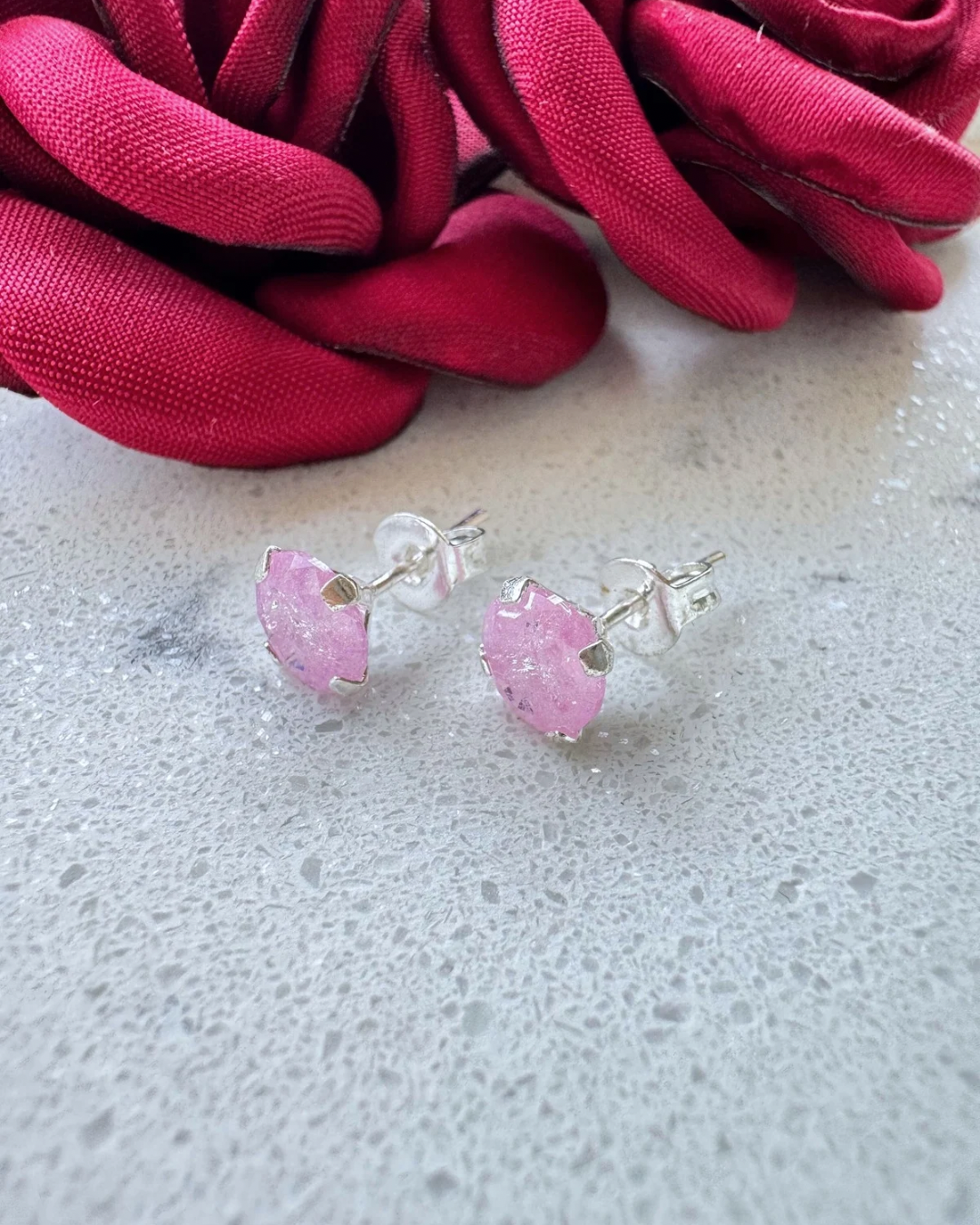 Clou d'oreille en zircone, glace rose, guirlande lumineuse, argent 925