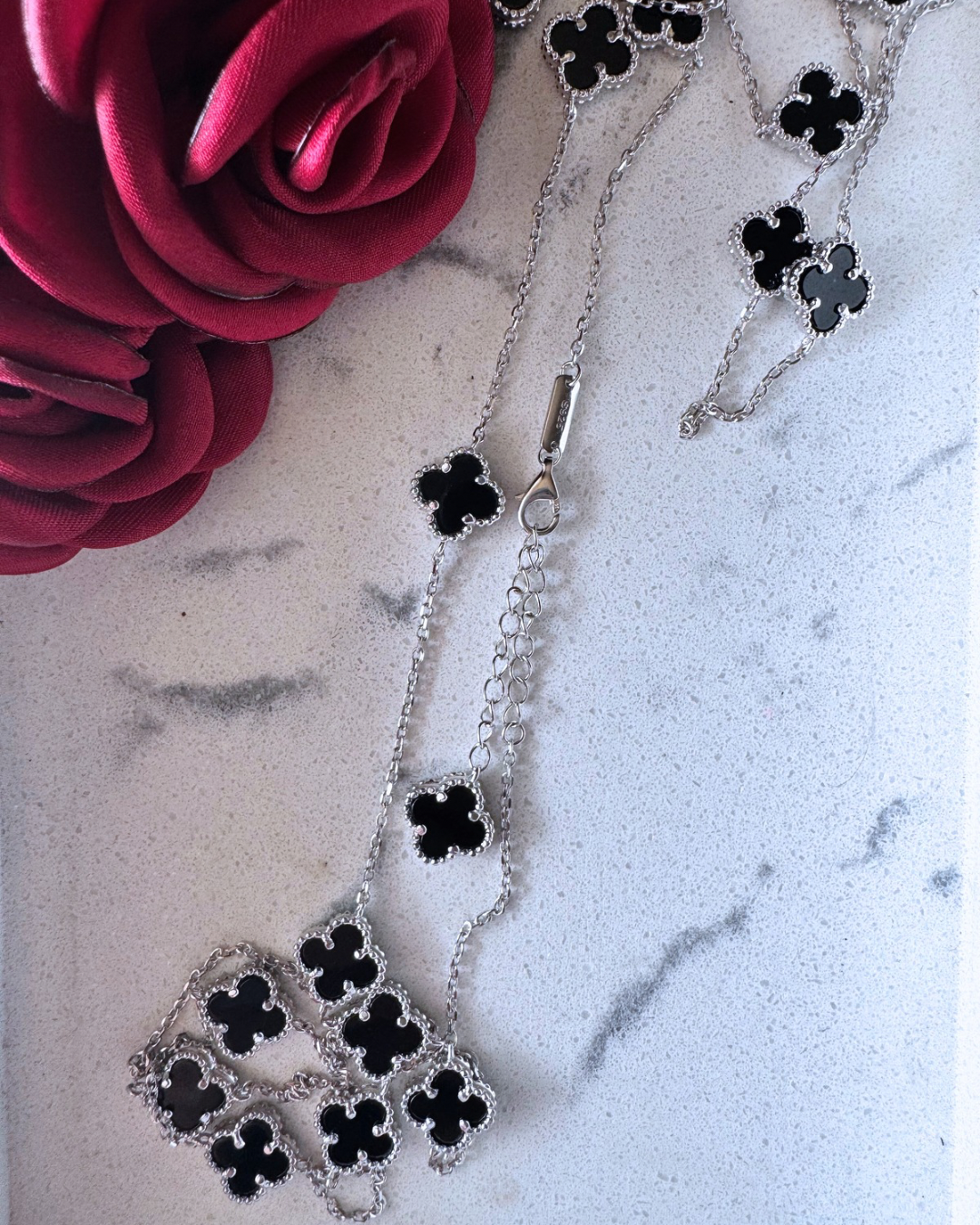 VAN CLEEF-inspired onyx necklace. 925 silver.