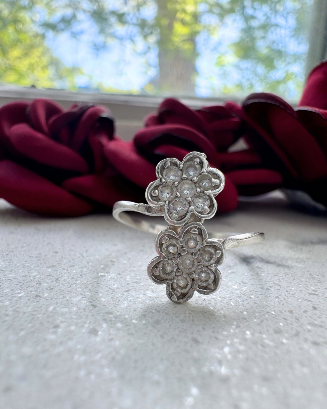 Ada flower ring, double 925 Silver