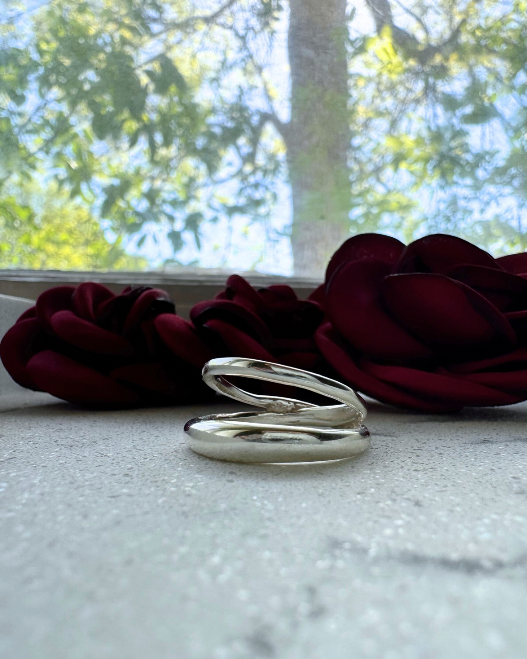 Bague double, épaisse et fine, argent 925