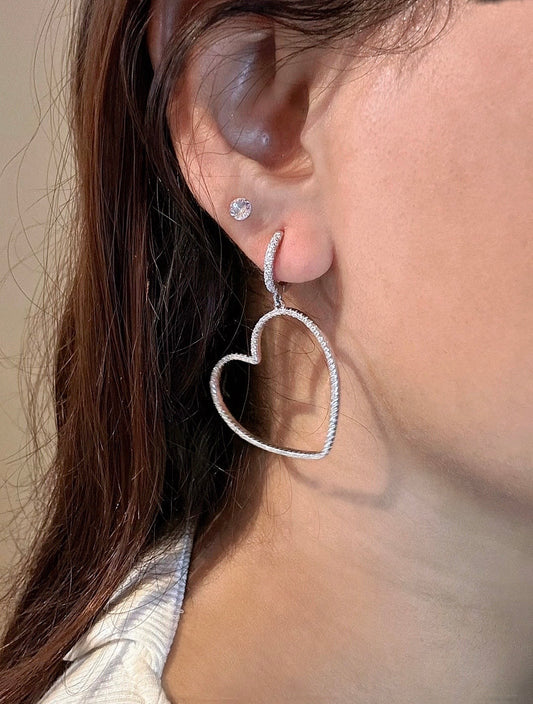 Boucle d'oreille cœur avec zircones, argent 925 