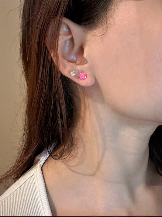 Clou d'oreille en zircone, fuchsia glacé, guirlande lumineuse, argent 925 