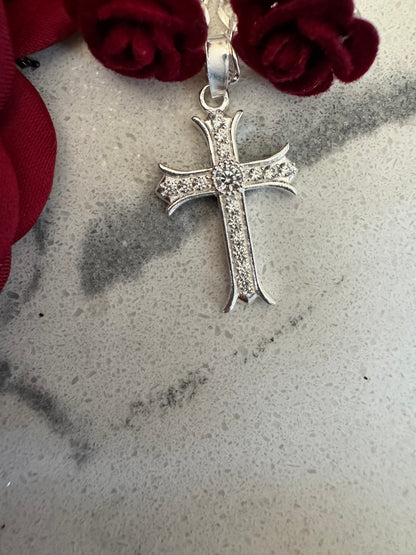 Cross Pendant with Zirconia in Silver.925