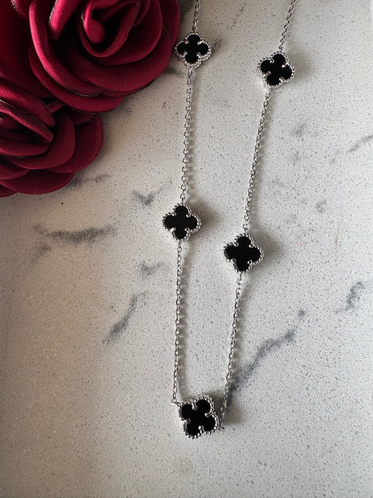 VAN CLEEF-inspired onyx necklace. 925 silver.