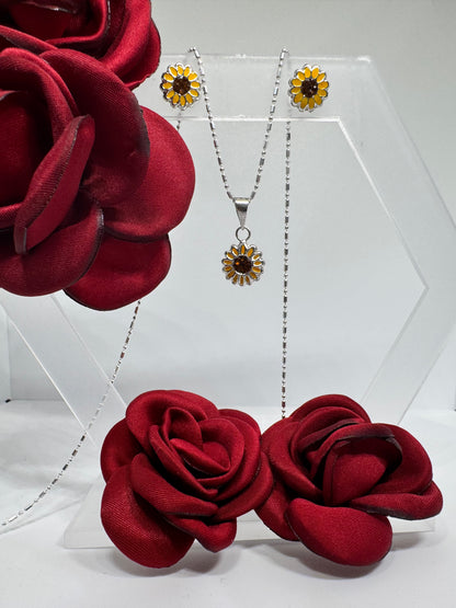 Sunflower Set with Zirconia in .925 Silver