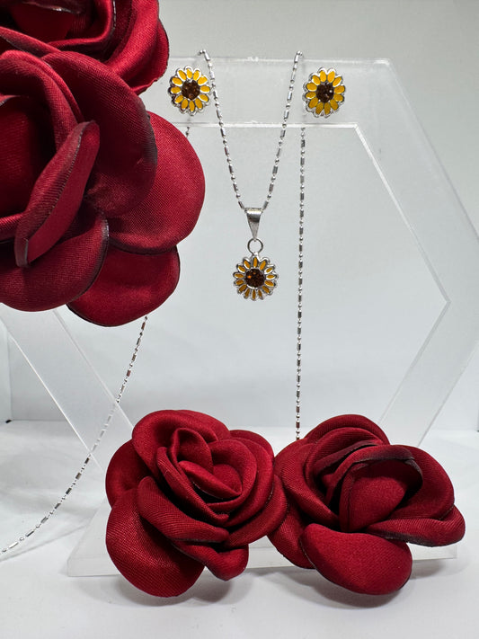 Sunflower Set with Zirconia in .925 Silver