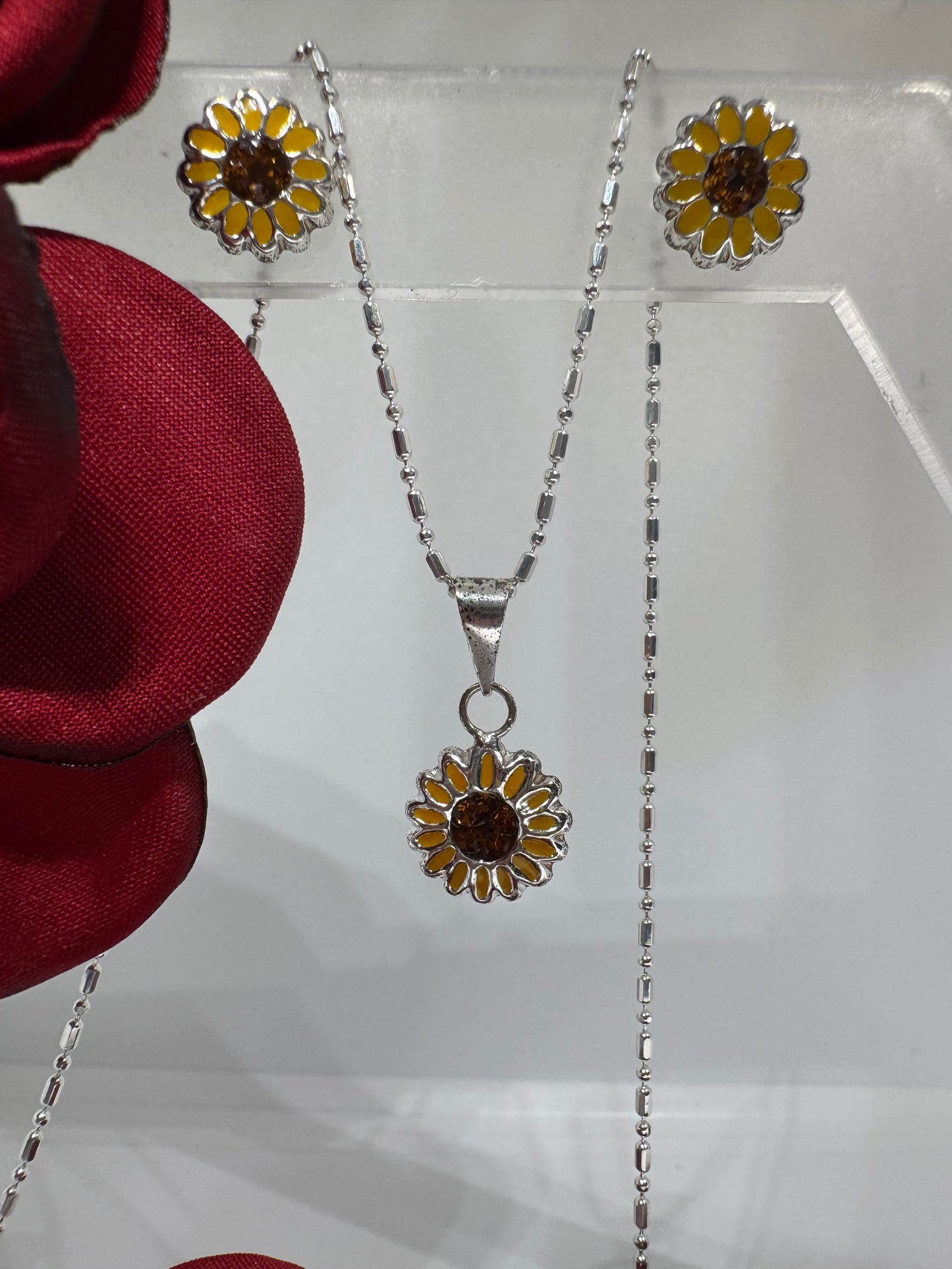 Sunflower Set with Zirconia in .925 Silver