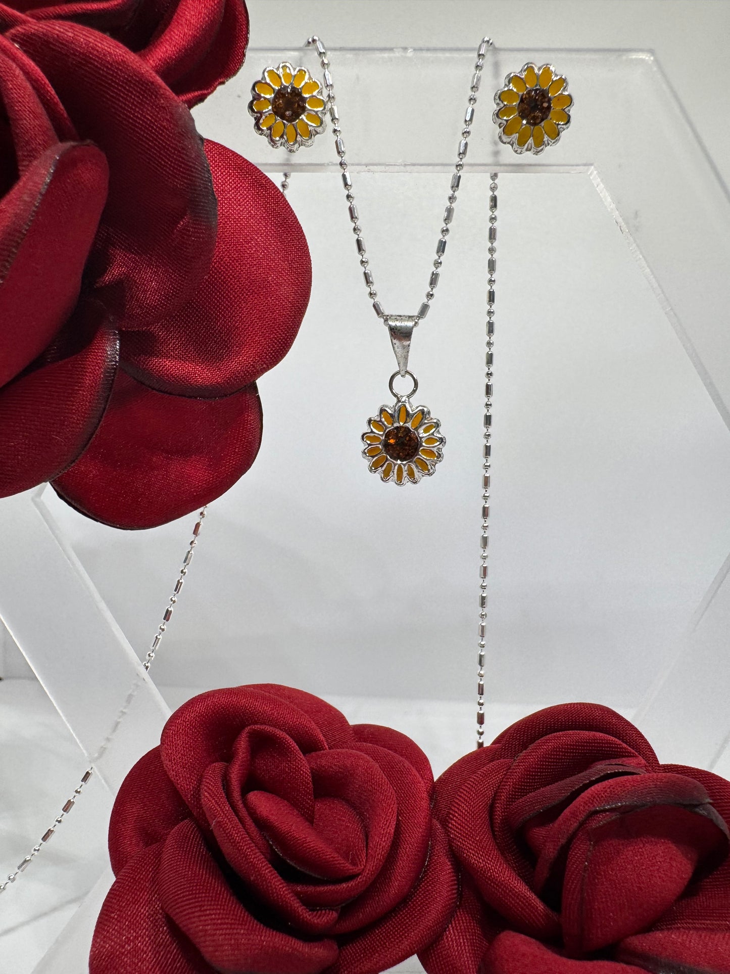 Sunflower Set with Zirconia in .925 Silver