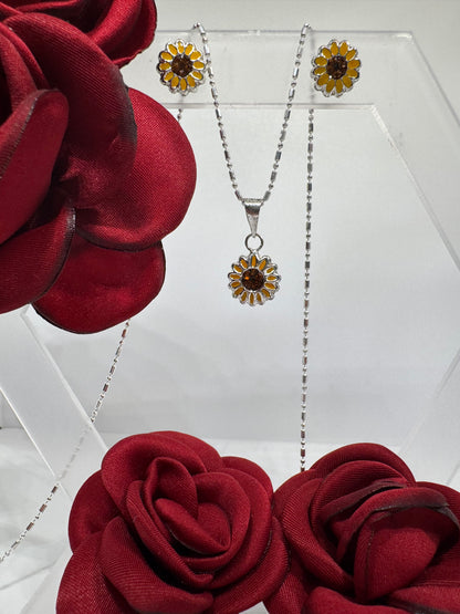 Sunflower Set with Zirconia in .925 Silver