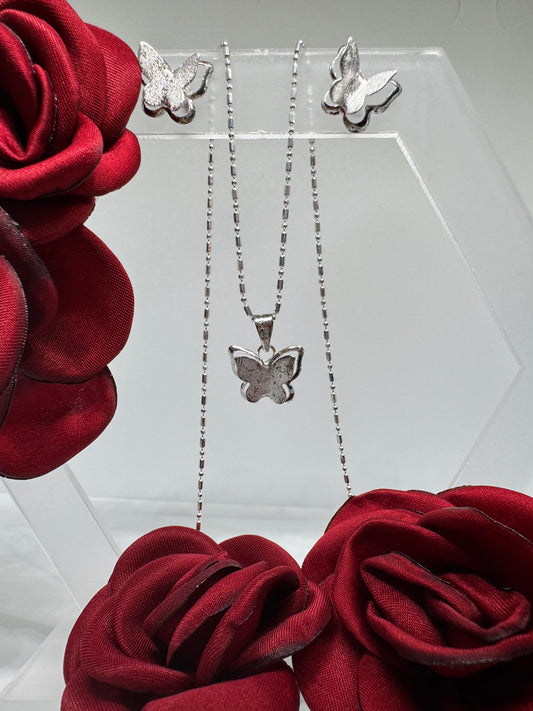 .925 Silver Sandblasted 3D Butterfly Set