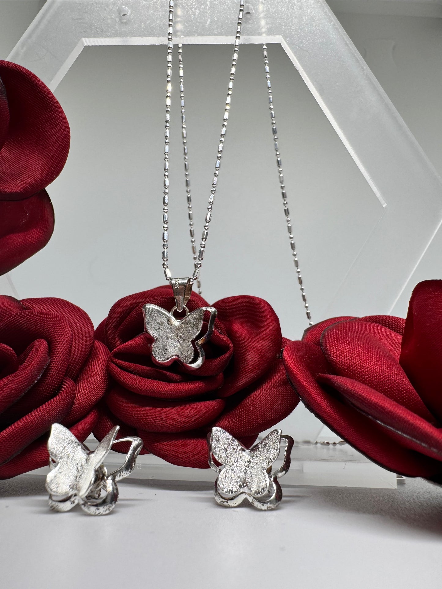 .925 Silver Sandblasted 3D Butterfly Set