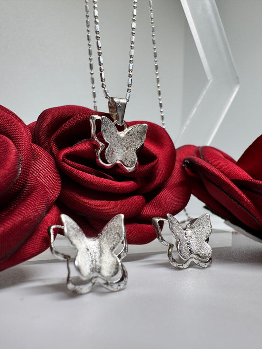 .925 Silver Sandblasted 3D Butterfly Set