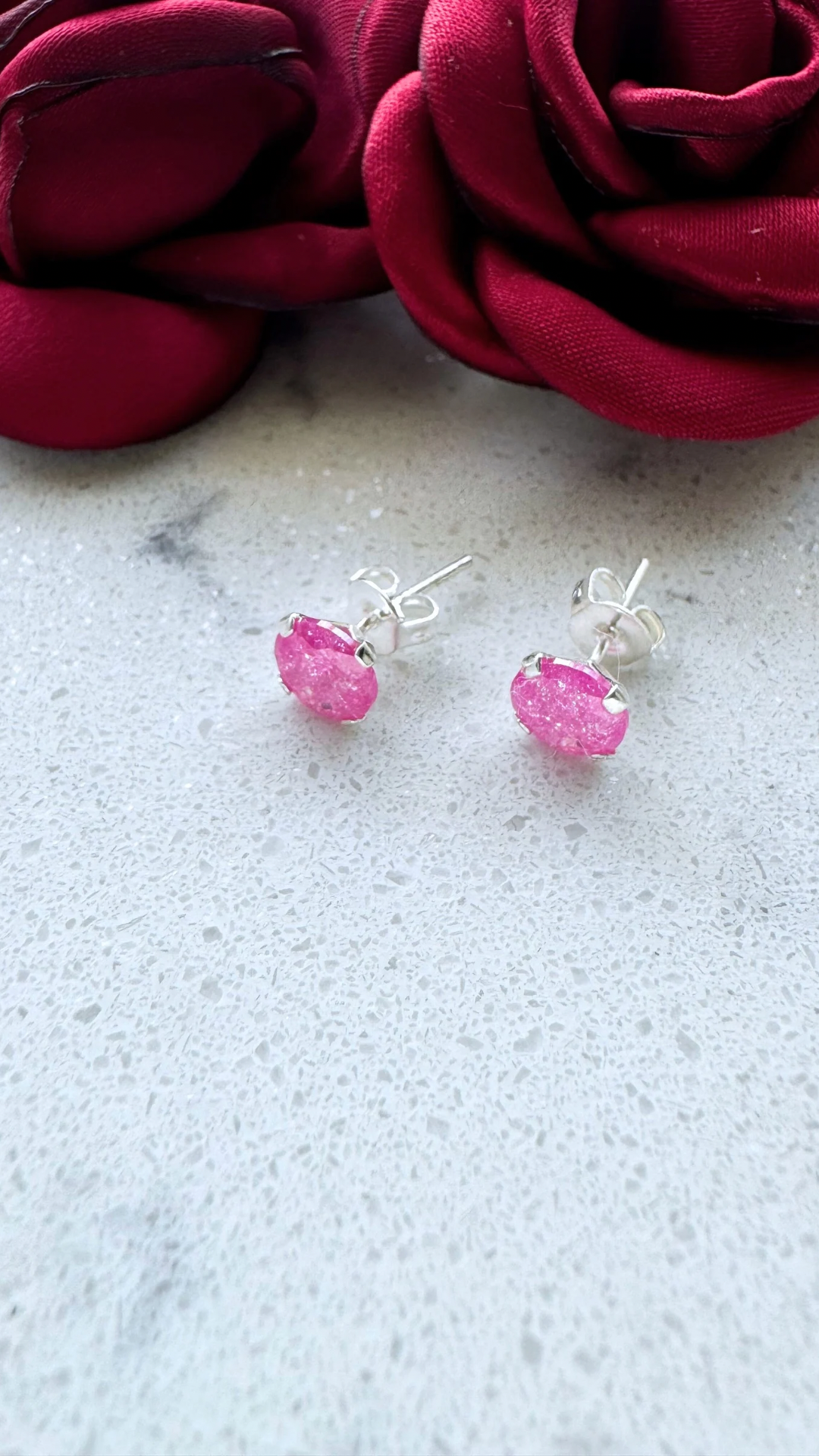 Zirconia stud, fuchsia ice, fairy light, .925 silver 