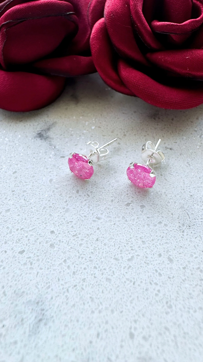 Zirconia stud, fuchsia ice, fairy light, .925 silver 