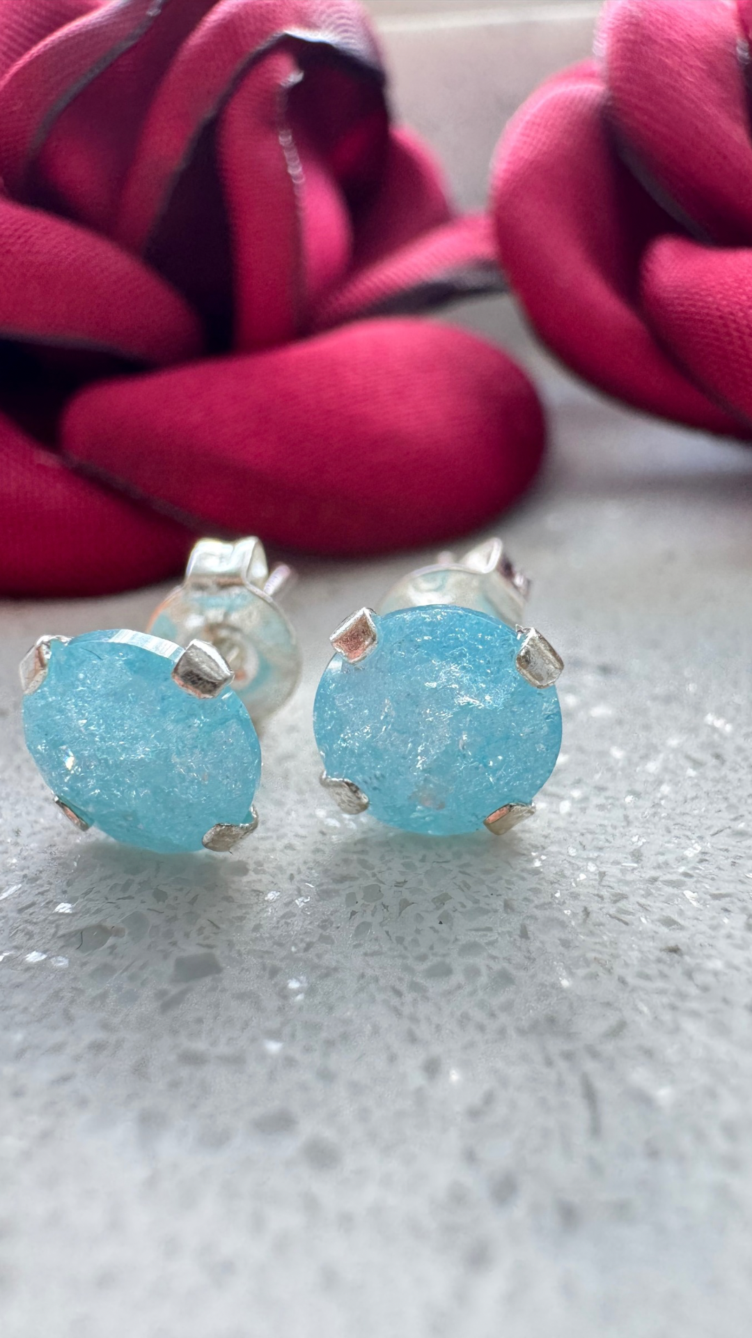 Broquel circonia, ice azul, luz de ada, Plata .925
