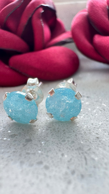 Broquel circonia, ice azul, luz de ada, Plata .925