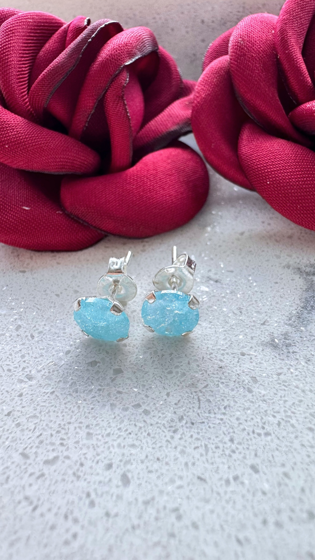 Broquel circonia, ice azul, luz de ada, Plata .925