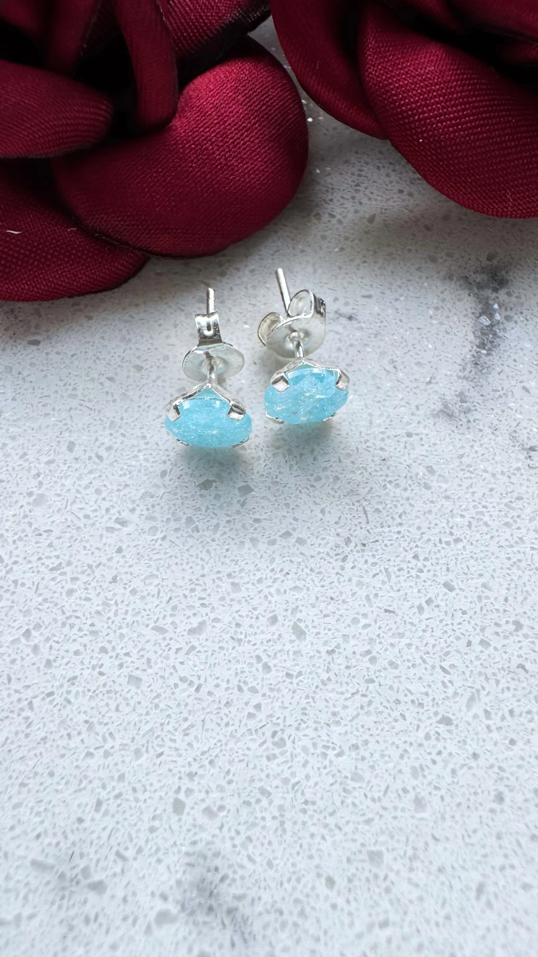 Broquel circonia, ice azul, luz de ada, Plata .925