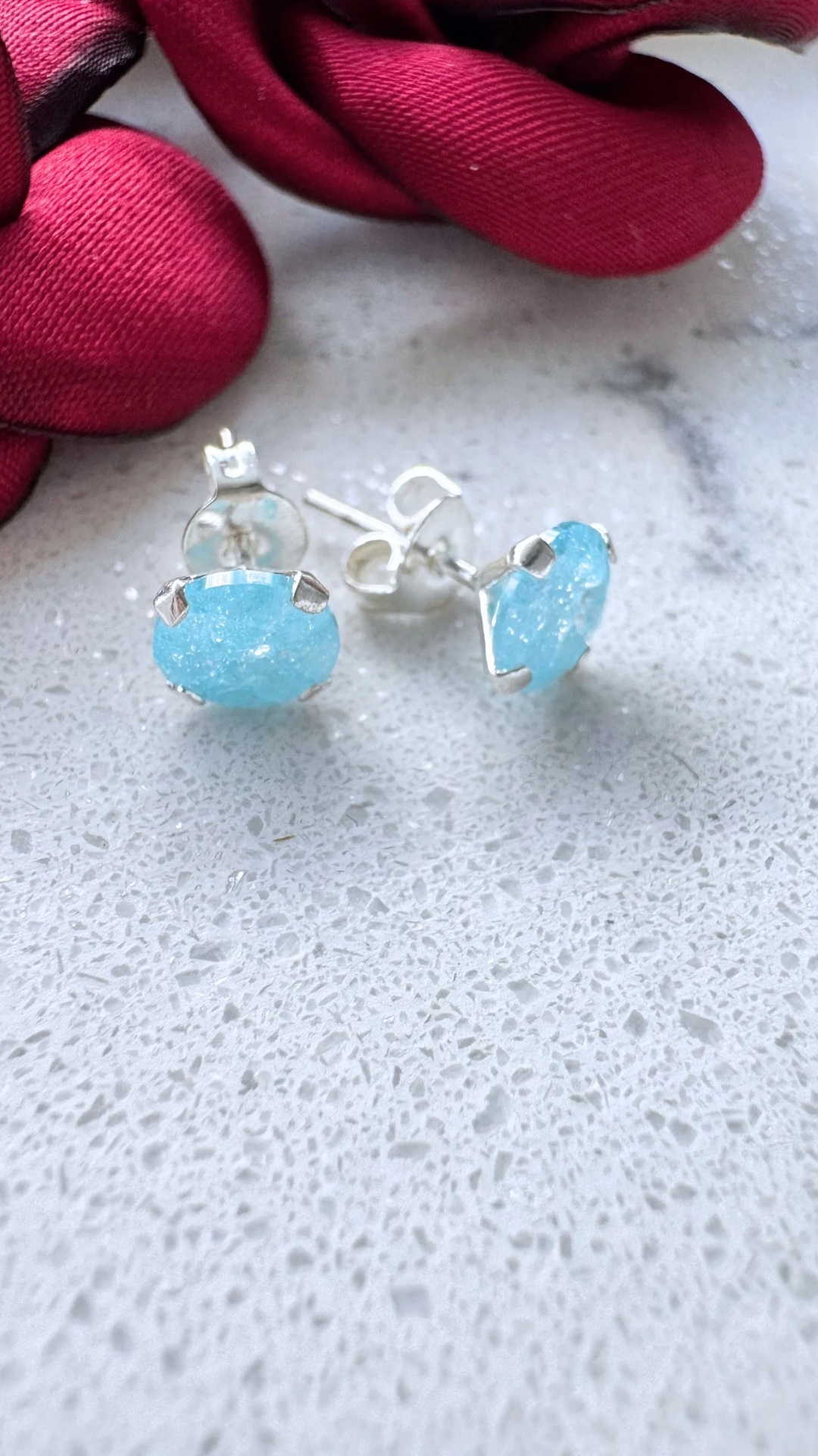 Broquel circonia, ice azul, luz de ada, Plata .925