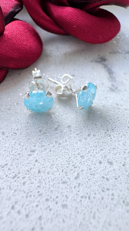 Broquel circonia, ice azul, luz de ada, Plata .925