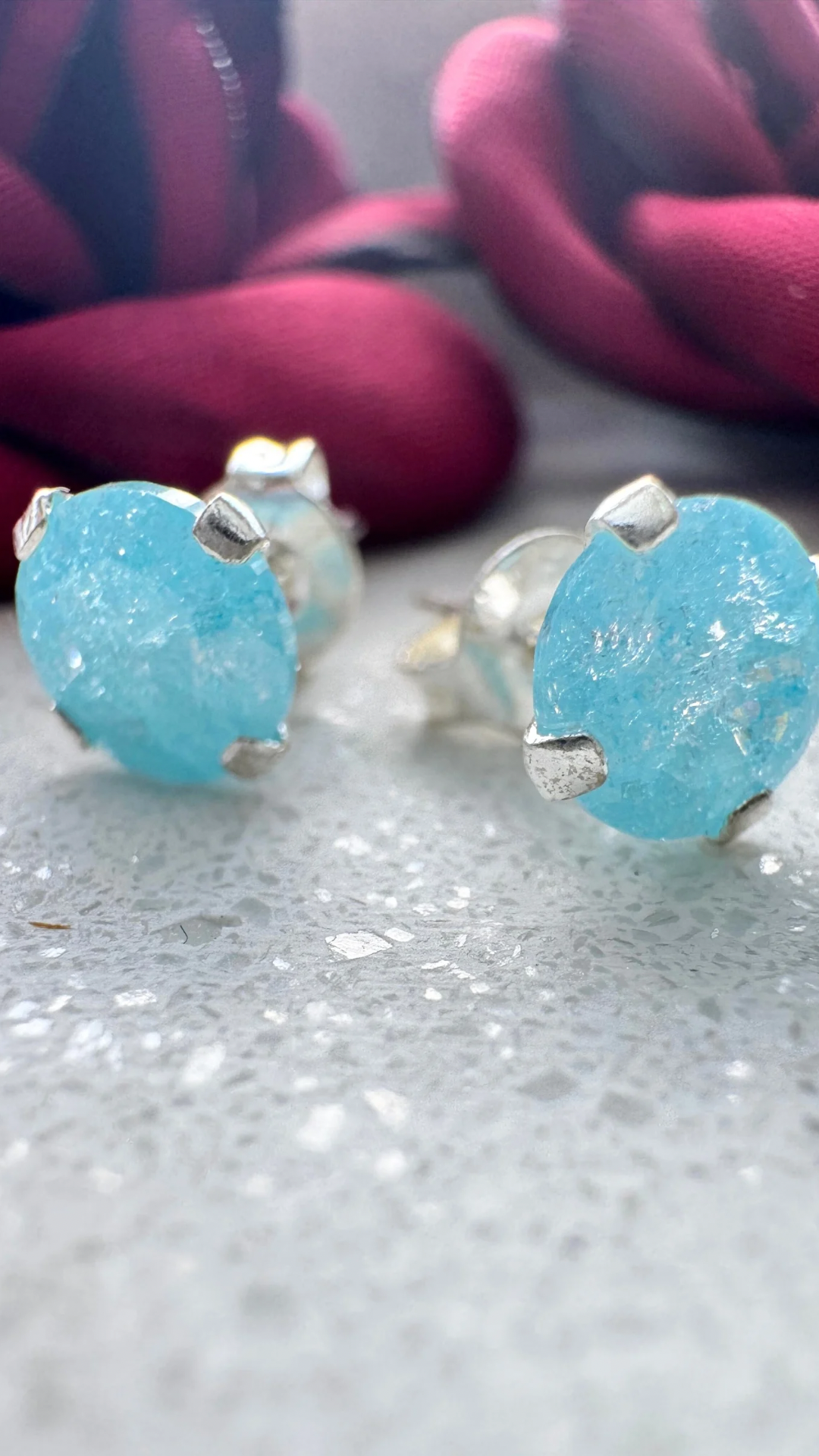 Broquel circonia, ice azul, luz de ada, Plata .925