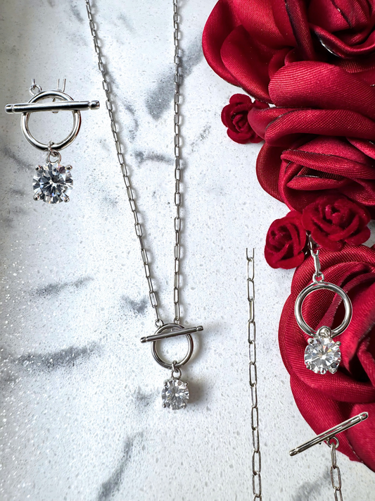 Paper Clip Chain with T Clasp. .925 Silver