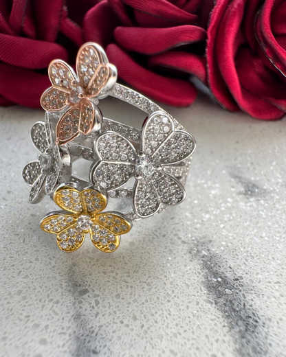 Anillo encantado 4 flores de colores Plata 925