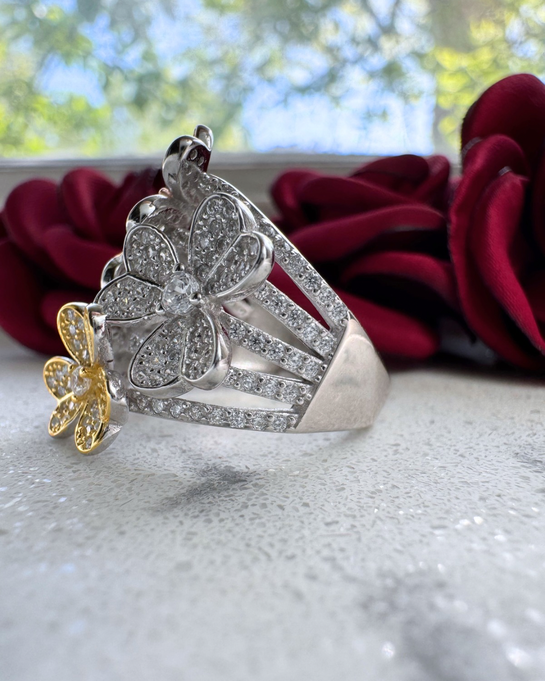 Anillo encantado 4 flores de colores Plata 925