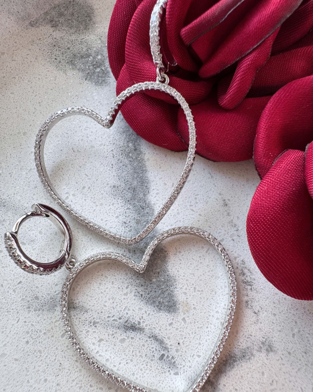Heart earring with zirconias, .925 Silver 