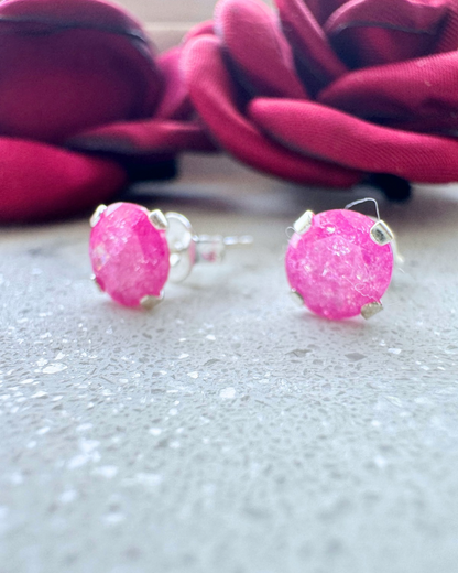 Broquel circonia, ice rosa fucsia , Plata .925