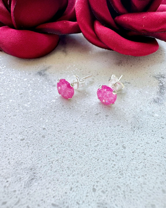 Broquel circonia, ice rosa fucsia , Plata .925
