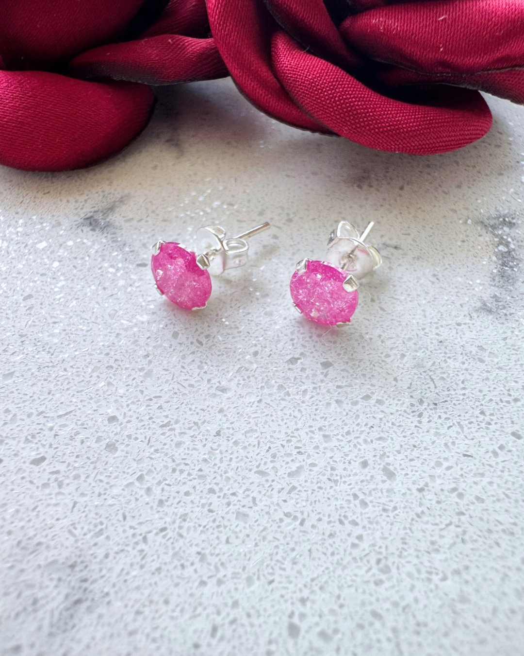 Broquel circonia, ice rosa fucsia , Plata .925