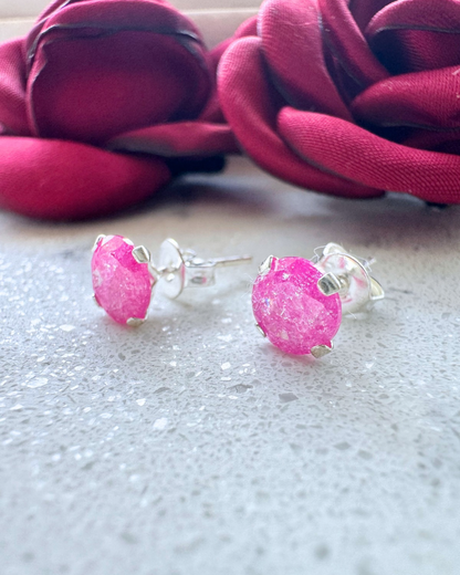Broquel circonia, ice rosa fucsia , Plata .925
