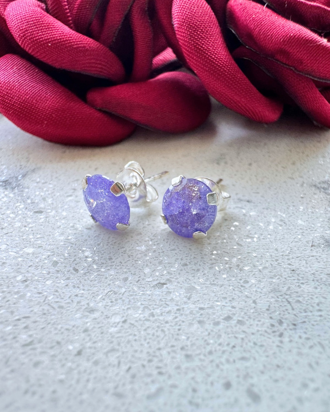 Broquel circonia, ice morado, Plata .925