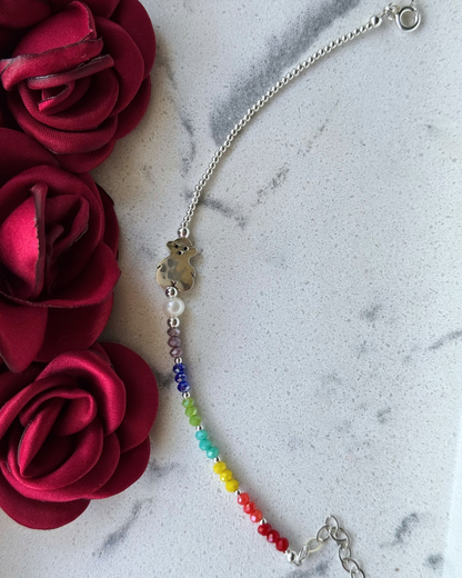 Pulsera bolitas plata y cristales con dije Tous, Plata .925