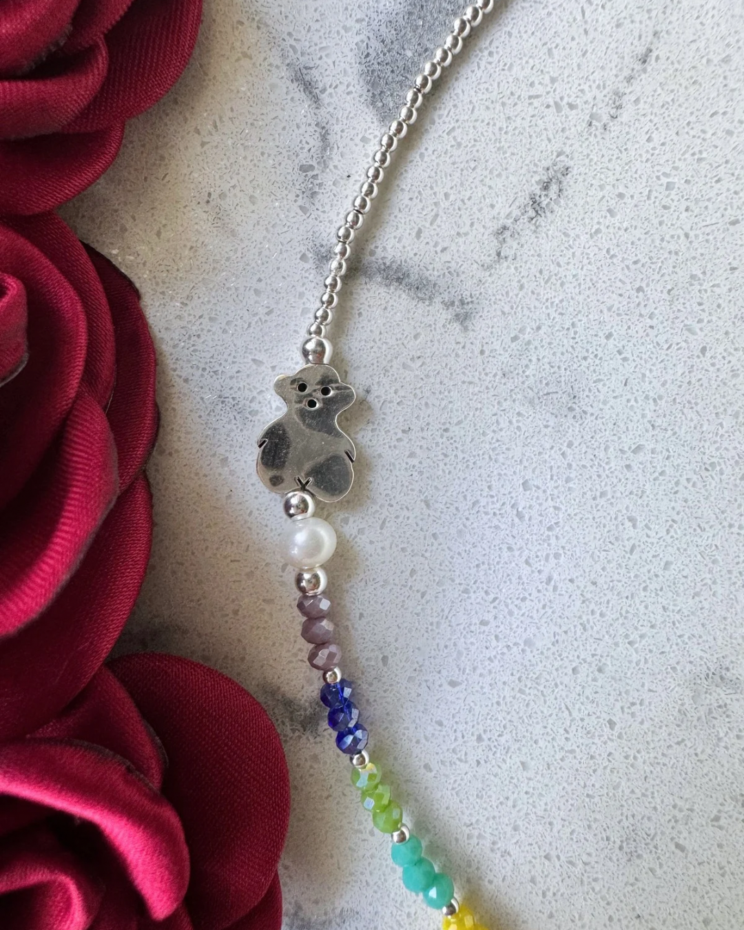 Pulsera bolitas plata y cristales con dije Tous, Plata .925