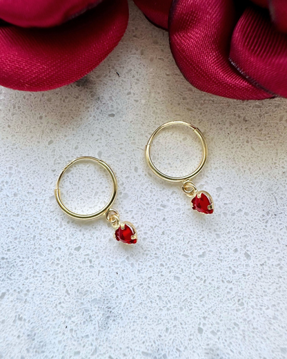 Arracada con dije circonia corazon, ORO 10K
